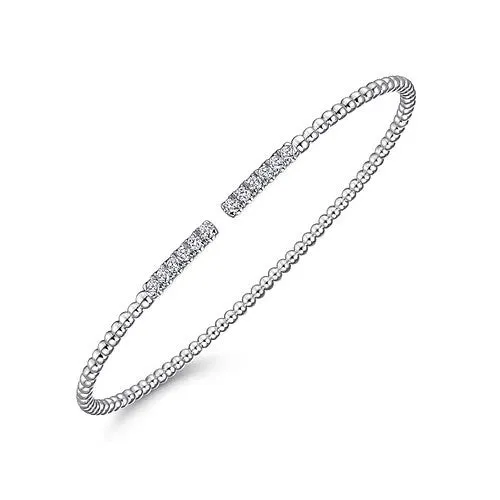 GABRIEL CO Bracelets 14K White Gold Bujukan Bead Cuff Bracelet with Diamond Pave Bars GABRIEL CO Bracelets 14K White Gold Bujukan Bead Cuff Bracelet with Diamond Pave Bars