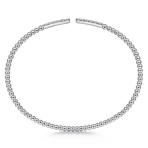 GABRIEL CO Bracelets 14K White Gold Bujukan Bead Cuff Bracelet with Diamond Pave Bars GABRIEL CO Bracelets 14K White Gold Bujukan Bead Cuff Bracelet with Diamond Pave Bars