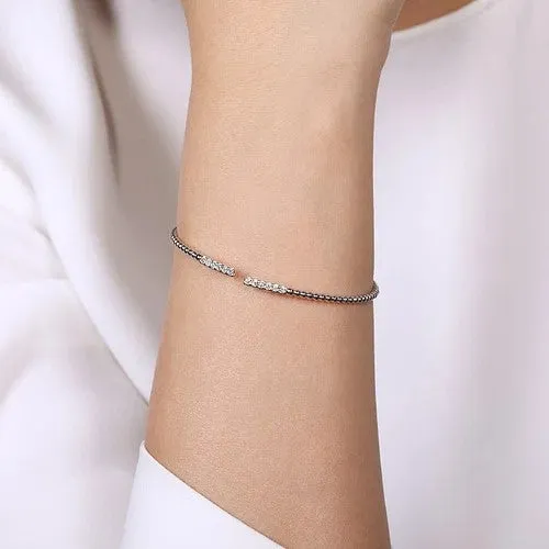 GABRIEL CO Bracelets 14K White Gold Bujukan Bead Cuff Bracelet with Diamond Pave Bars GABRIEL CO Bracelets 14K White Gold Bujukan Bead Cuff Bracelet with Diamond Pave Bars