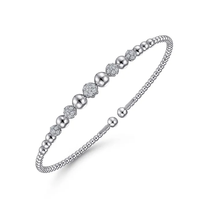GABRIEL CO Bracelets 14K White Gold Bujukan Bead Cuff Bracelet with Pave Diamond Stations