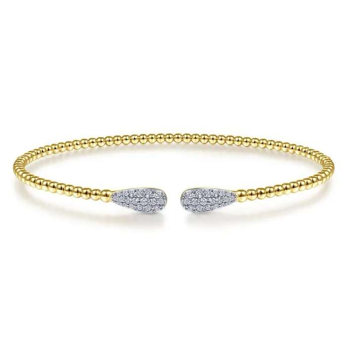 GABRIEL CO Bracelets 14K Yellow Gold Bujukan Bead Cuff Bracelet with Diamond Pave Teardrops
