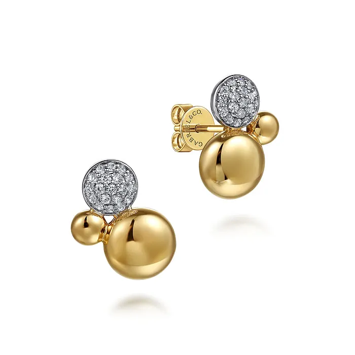 GABRIEL CO Earrings 14K White Yellow Gold Bujukan and Pave Diamond Stud Earrings