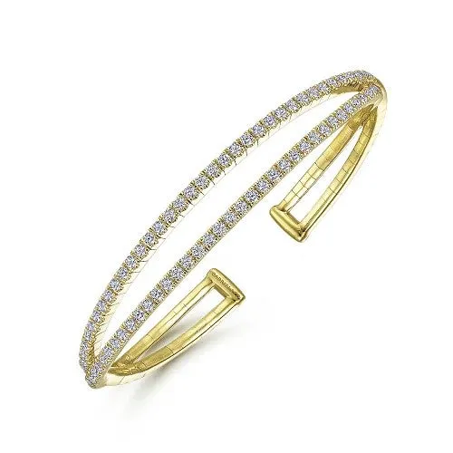 GABRIEL CO Earrings 14K Yellow Gold Split Diamond Cuff