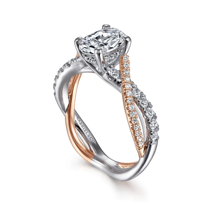 GABRIEL CO Rings 14K WhiteRose Gold Oval Diamond Twisted Engagement Ring GABRIEL CO Rings 14K WhiteRose Gold Oval Diamond Twisted Engagement Ring