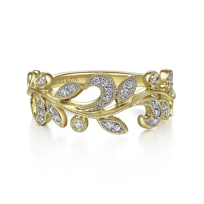 GABRIEL CO Rings 14K Yellow Gold Diamond Floral Ring