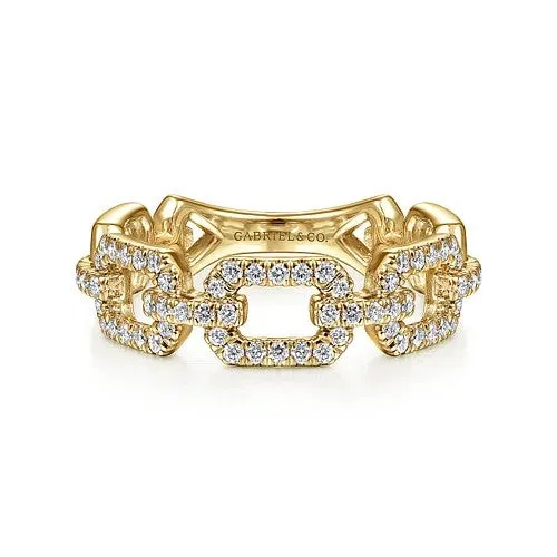 GABRIEL CO Rings 14K Yellow Gold Pave Diamond Chain Link Stackable Ring Band GABRIEL CO Rings 14K Yellow Gold Pave Diamond Chain Link Stackable Ring Band