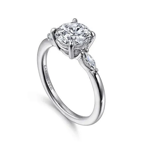 GABRIEL CO Rings Dela 14K White Gold Round Three Stone Diamond Engagement Ring Setting Only GABRIEL CO Rings Dela 14K White Gold Round Three Stone Diamond Engagement Ring Setting Only