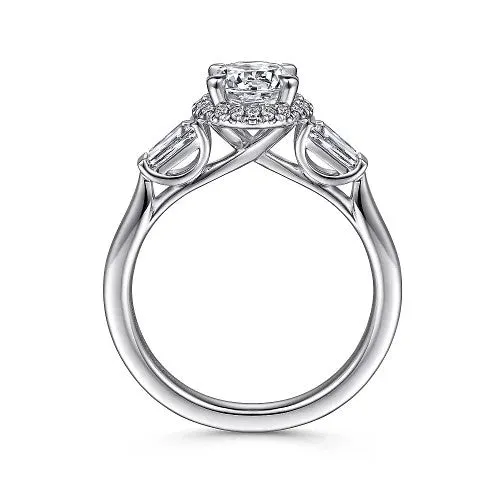 GABRIEL CO Rings Elinor 14K White Gold Round Three Stone Halo Diamond Engagement Ring Setting Only