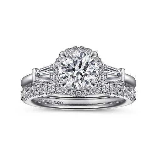 GABRIEL CO Rings Elinor 14K White Gold Round Three Stone Halo Diamond Engagement Ring Setting Only
