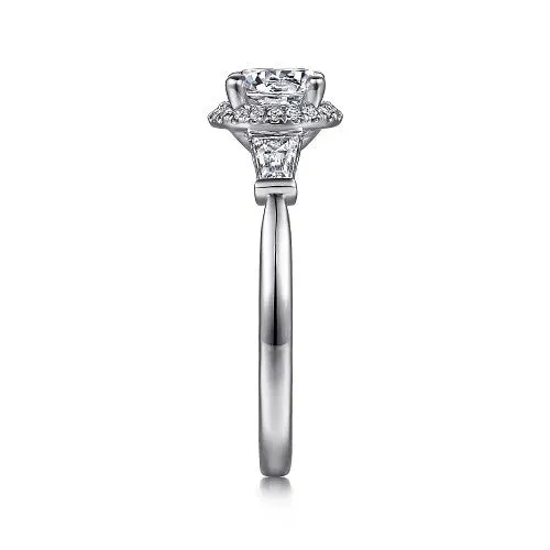GABRIEL CO Rings Elinor 14K White Gold Round Three Stone Halo Diamond Engagement Ring Setting Only