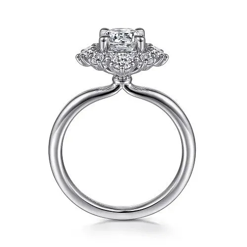 GABRIEL CO Rings Saralynn 14K White Gold Bursting Halo Round Diamond Engagement Ring Setting Only