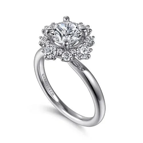 GABRIEL CO Rings Saralynn 14K White Gold Bursting Halo Round Diamond Engagement Ring Setting Only