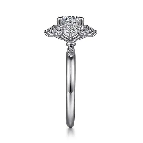 GABRIEL CO Rings Saralynn 14K White Gold Bursting Halo Round Diamond Engagement Ring Setting Only