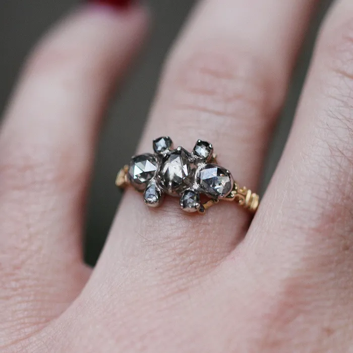 Georgian Rose Cut Diamond Ring Bell Bird Antiques Rings