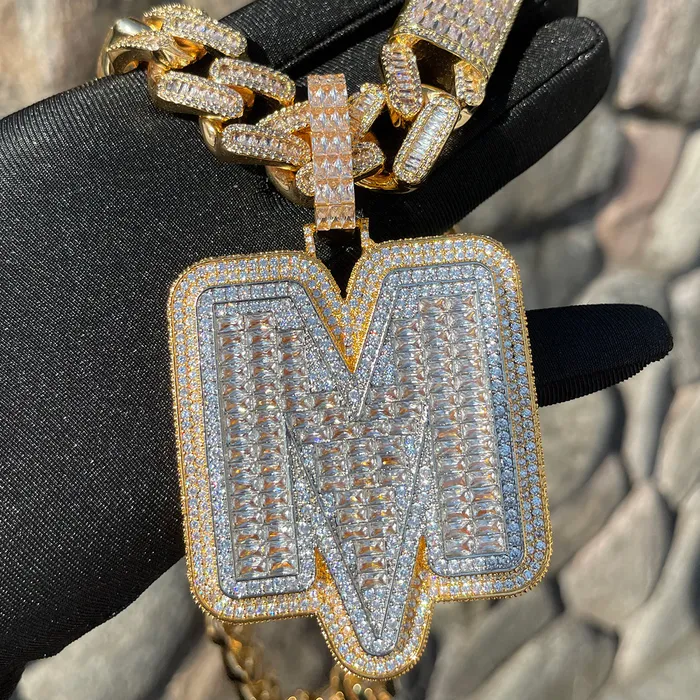 INITIAL Necklaces Lightning Iced Out Initial Custom Name Necklace Pendant