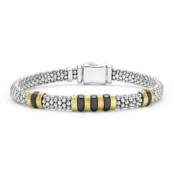 LAGOS 18K Gold and Ceramic Triple Station Caviar Bracelet 6mm Bracelets