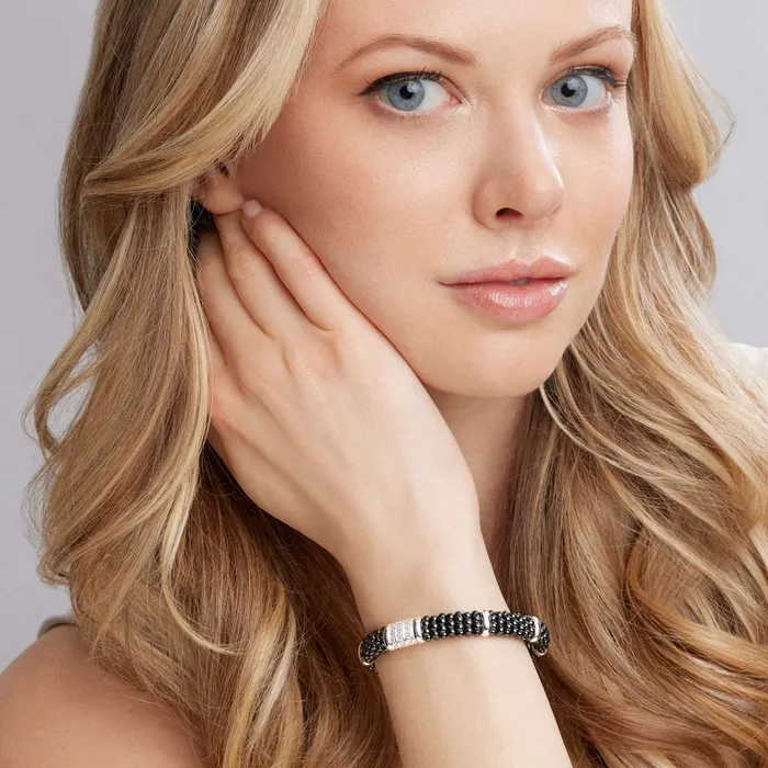 LAGOS Bracelets Black Caviar Three Station Ceramic Diamond Bracelet 9mm