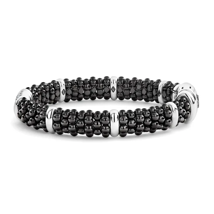 LAGOS Bracelets Black Caviar Three Station Ceramic Diamond Bracelet 9mm