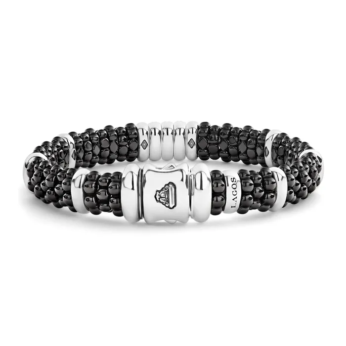 LAGOS Bracelets Black Caviar Three Station Ceramic Diamond Bracelet 9mm