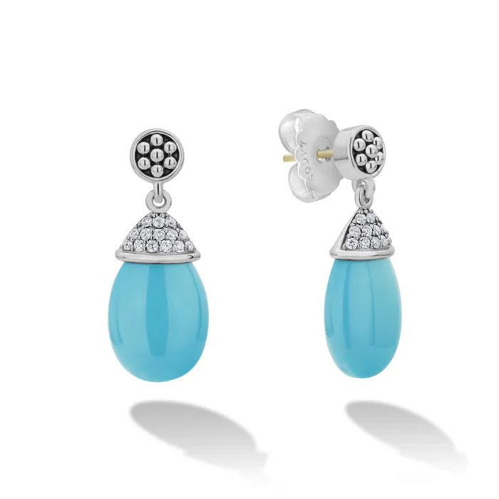 LAGOS Earrings Blue Caviar Ceramic Diamond Drop Earrings