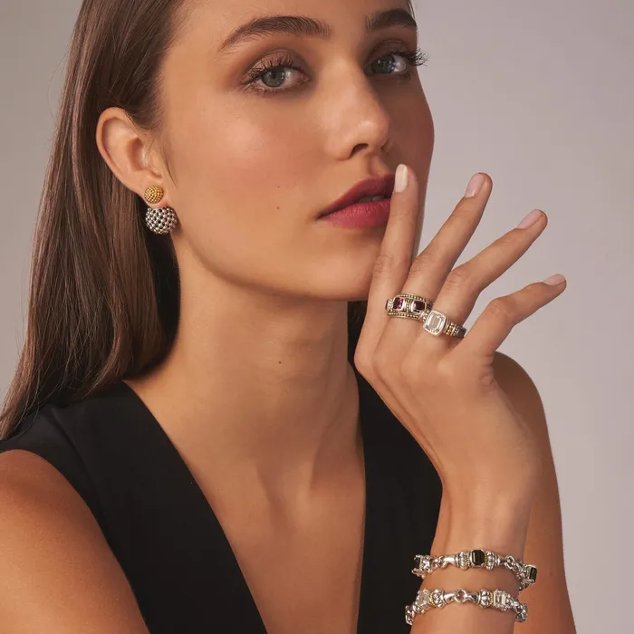 LAGOS Earrings Signature Caviar TwoTone Caviar FrontBack Earrings