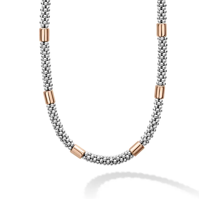 LAGOS Necklaces High Bar Rose Gold Station Caviar Necklace 5mm