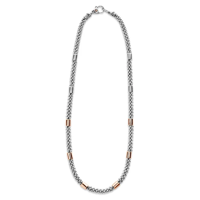LAGOS Necklaces High Bar Rose Gold Station Caviar Necklace 5mm