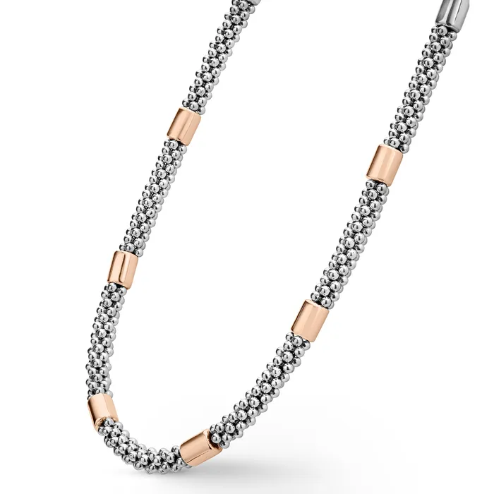 LAGOS Necklaces High Bar Rose Gold Station Caviar Necklace 5mm