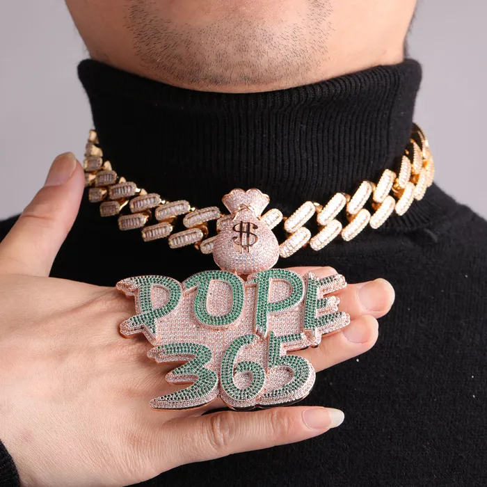 Money Bag Bail Two Tone Solid Iced Out Personalized Custom Name Necklace Pendant MONEY BAG BAIL Necklaces
