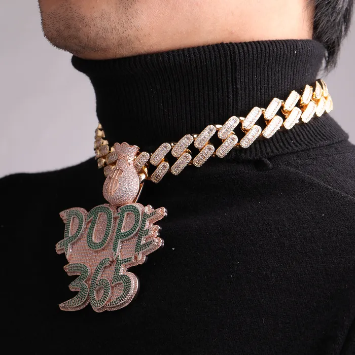 Money Bag Bail Two Tone Solid Iced Out Personalized Custom Name Necklace Pendant MONEY BAG BAIL Necklaces