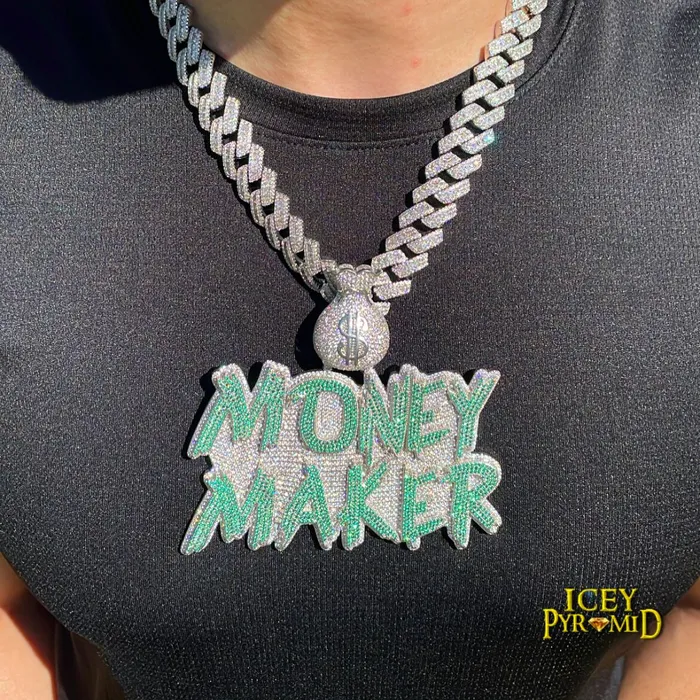 Money Bag Bail Two Tone Solid Iced Out Personalized Custom Name Necklace Pendant MONEY BAG BAIL Necklaces