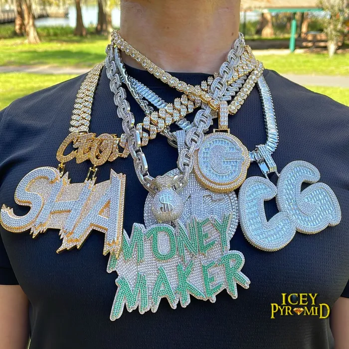 Money Bag Bail Two Tone Solid Iced Out Personalized Custom Name Necklace Pendant MONEY BAG BAIL Necklaces