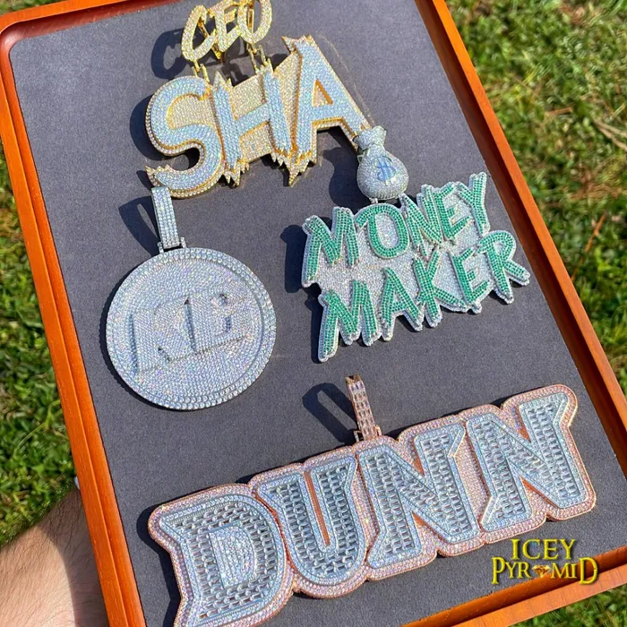 Money Bag Bail Two Tone Solid Iced Out Personalized Custom Name Necklace Pendant MONEY BAG BAIL Necklaces