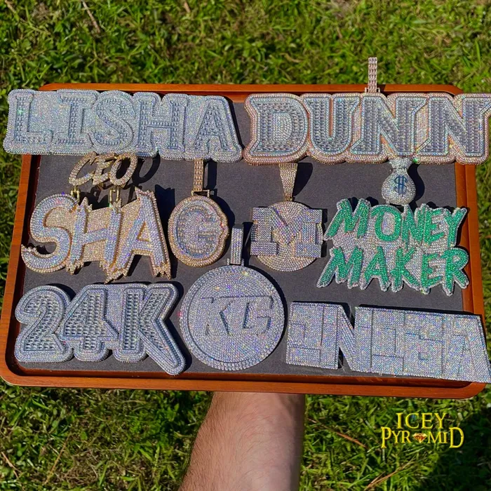 Money Bag Bail Two Tone Solid Iced Out Personalized Custom Name Necklace Pendant MONEY BAG BAIL Necklaces