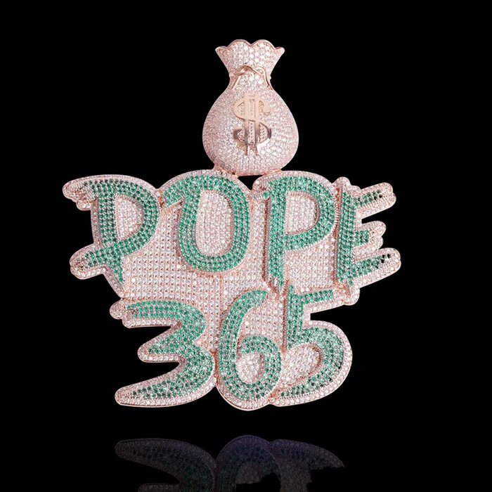 Money Bag Bail Two Tone Solid Iced Out Personalized Custom Name Necklace Pendant MONEY BAG BAIL Necklaces