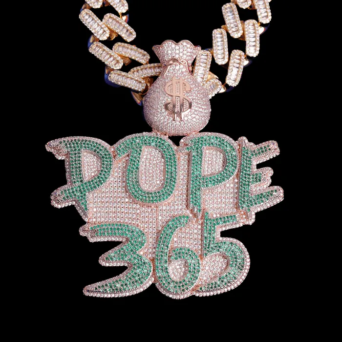 Money Bag Bail Two Tone Solid Iced Out Personalized Custom Name Necklace Pendant MONEY BAG BAIL Necklaces