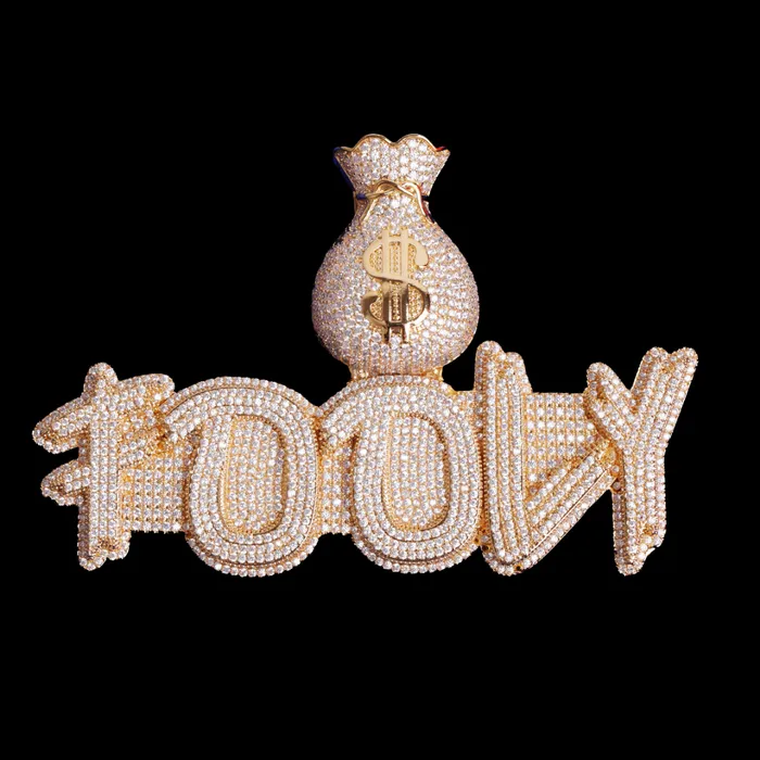 Money Bag Bail Two Tone Solid Iced Out Personalized Custom Name Necklace Pendant MONEY BAG BAIL Necklaces