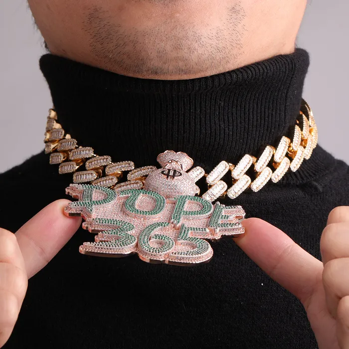 Money Bag Bail Two Tone Solid Iced Out Personalized Custom Name Necklace Pendant MONEY BAG BAIL Necklaces