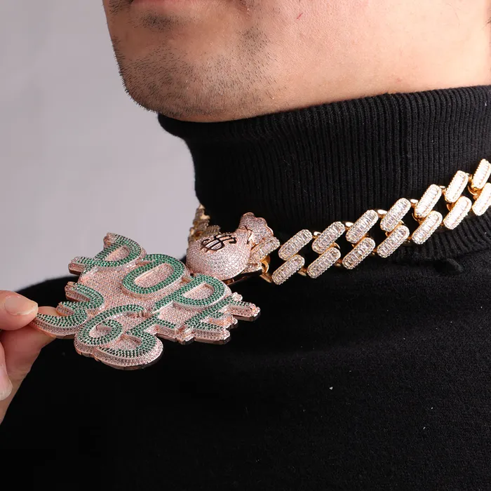 Money Bag Bail Two Tone Solid Iced Out Personalized Custom Name Necklace Pendant MONEY BAG BAIL Necklaces