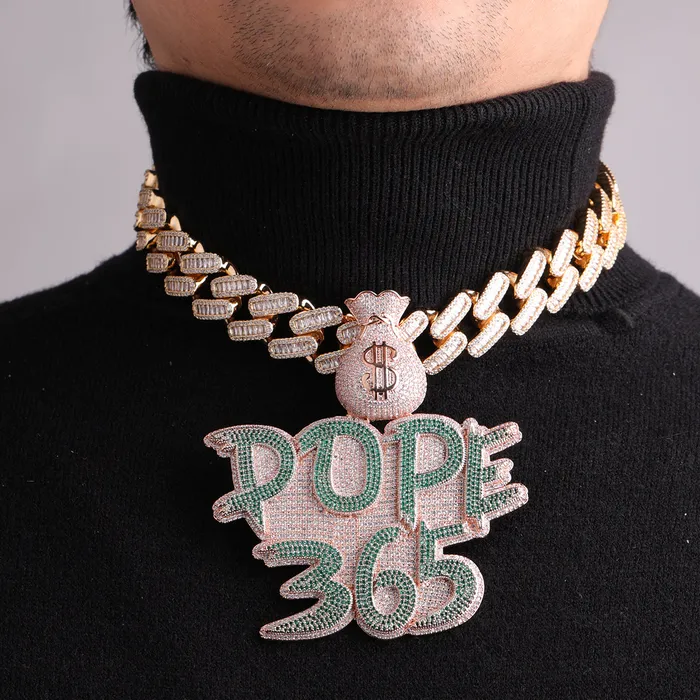 Money Bag Bail Two Tone Solid Iced Out Personalized Custom Name Necklace Pendant MONEY BAG BAIL Necklaces