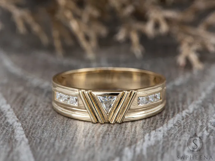 Monty Mens Moissanite Triangle Cut Wedding Ring Sapheena Jewelry Rings