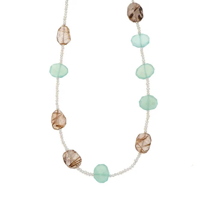 Nava Zahavi Chalcedony Ruthilated Quartz and Pearl Necklace Nava Zahavi Necklaces Nava Zahavi Chalcedony Ruthilated Quartz and Pearl Necklace Nava Zahavi Necklaces