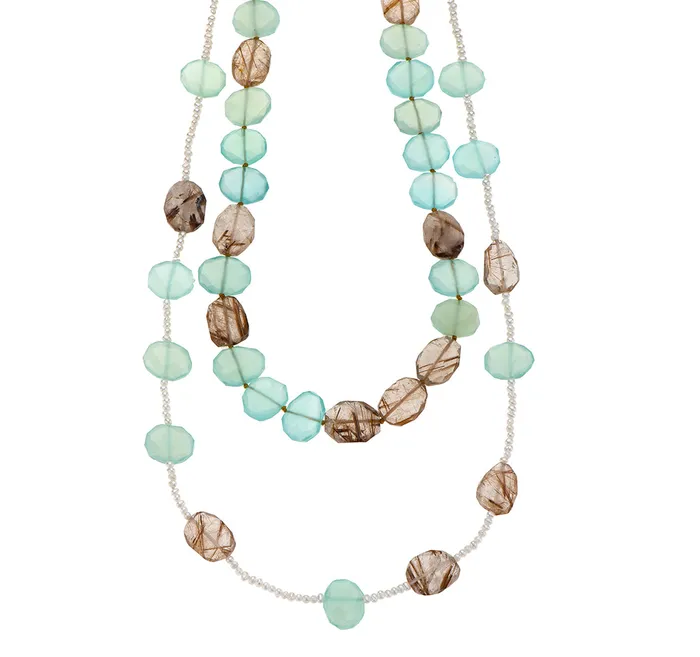 Nava Zahavi Chalcedony Ruthilated Quartz and Pearl Necklace Nava Zahavi Necklaces