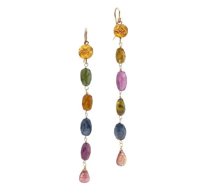 Nava Zahavi Earrings Nava Zahavi Yellow Gold Colorful Dangling Tourmaline Earrings