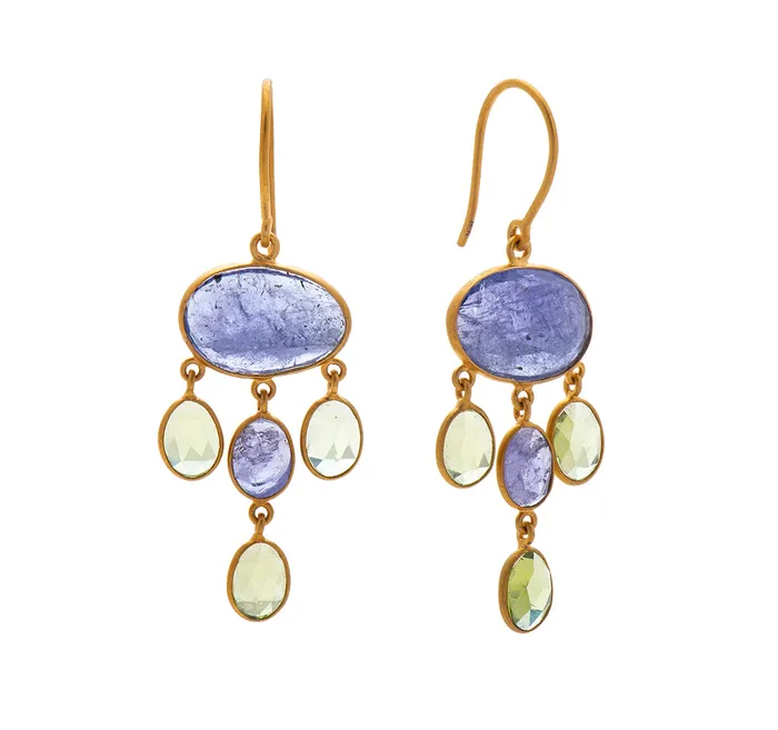Nava Zahavi Nava Zahavi Yellow Gold Tanzanite Peridot Dangling Earrings Earrings