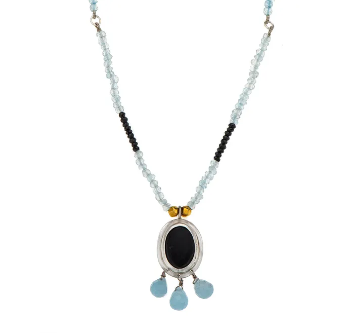 Nava Zahavi Silver Aqua and Onyx Alluring Necklace Nava Zahavi Necklaces