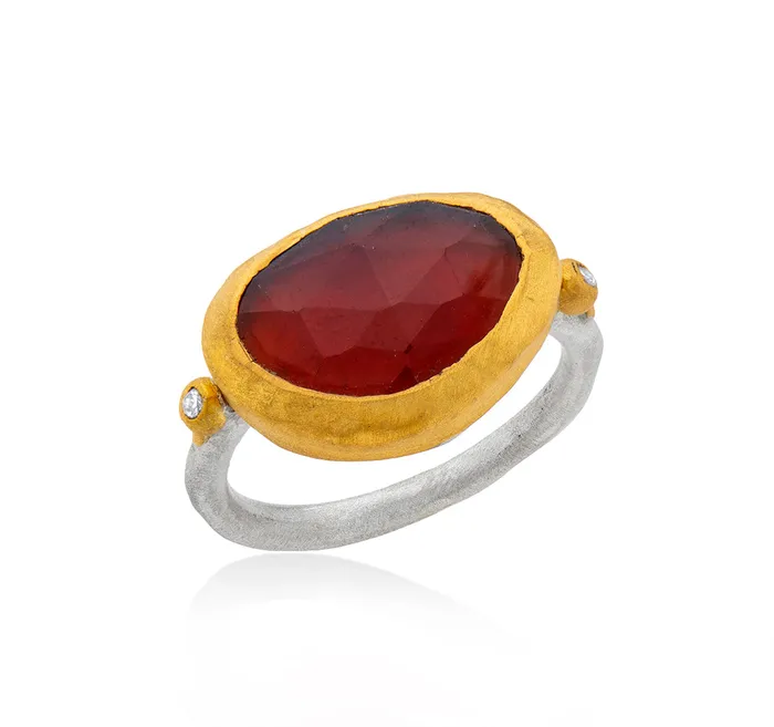 Nava Zahavi Yellow Gold Hessonite and Diamonds Ring Nava Zahavi Rings