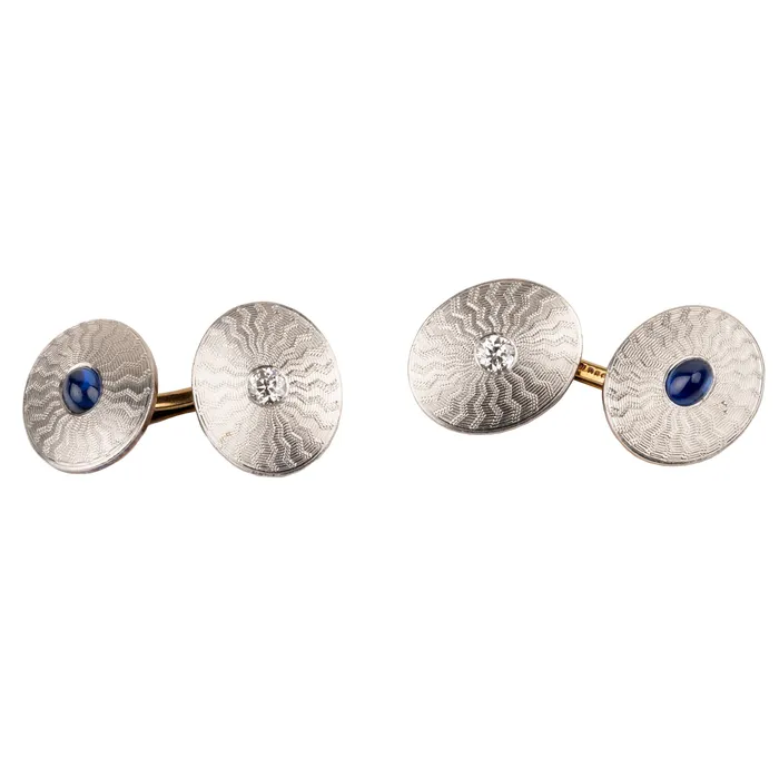 Necklaces Bell Bird Antiques Turn of the century diamond and sapphire cufflinks Necklaces Bell Bird Antiques Turn of the century diamond and sapphire cufflinks