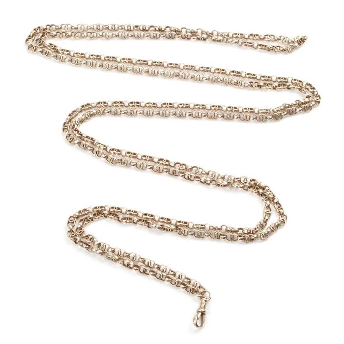Necklaces Bell Bird Antiques Victorian Era Long Rose Gold Chain with Infinity Links Necklaces Bell Bird Antiques Victorian Era Long Rose Gold Chain with Infinity Links