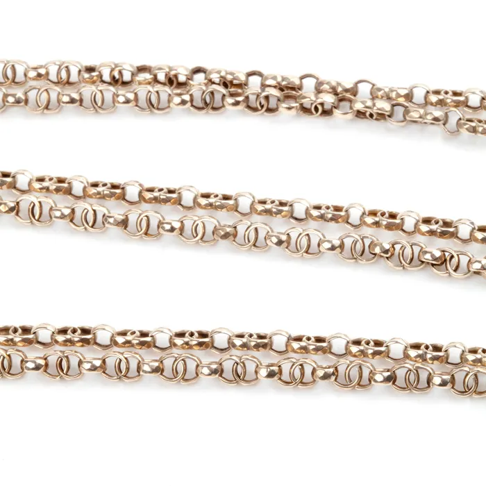 Necklaces Bell Bird Antiques Victorian Era Long Rose Gold Chain with Infinity Links